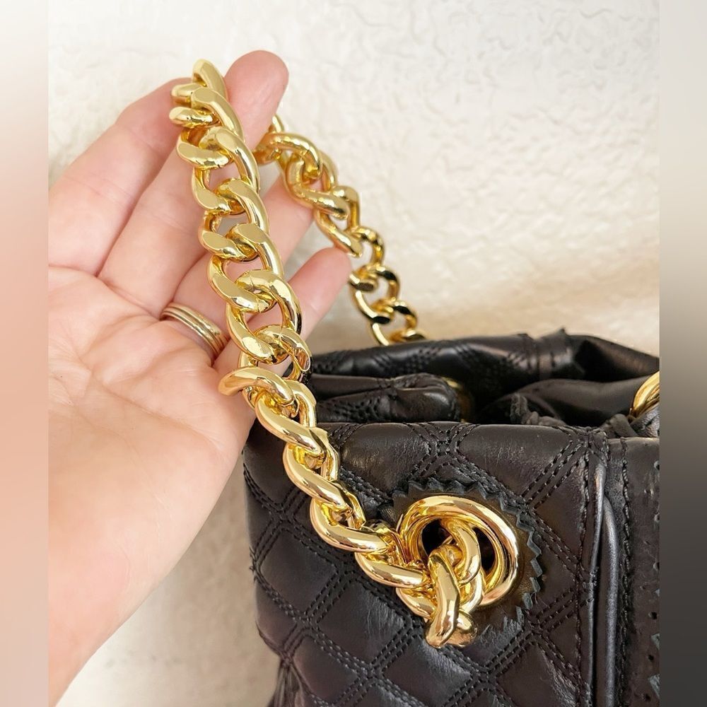 Juicy Couture Y2K black Leather Trim large shoulder purse Tote with dust bag - Picture 4 of 14